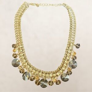 LOFT Ann Taylor Gold/Taupe Mesh/Topaz & Multi-Color Crystal Necklace